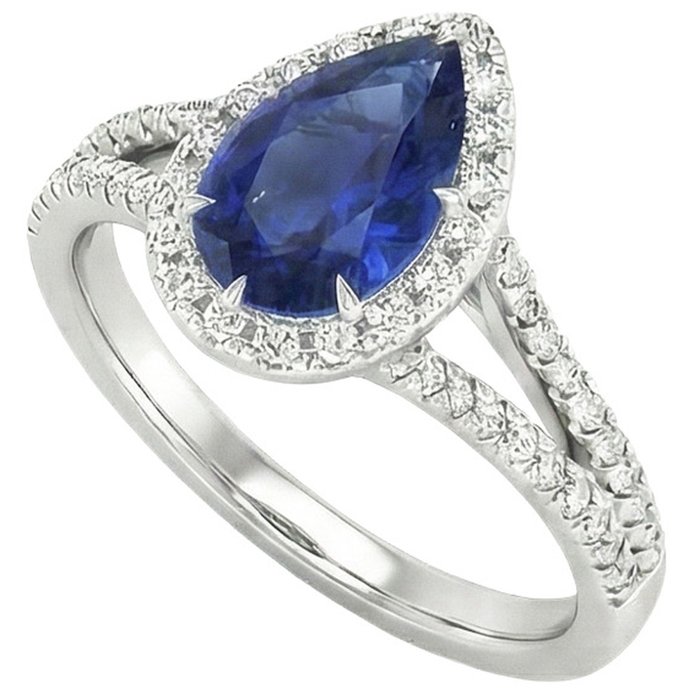 Natural Real ( Not Lab Grown )  Halo Ceylon Blue Saphire Ring