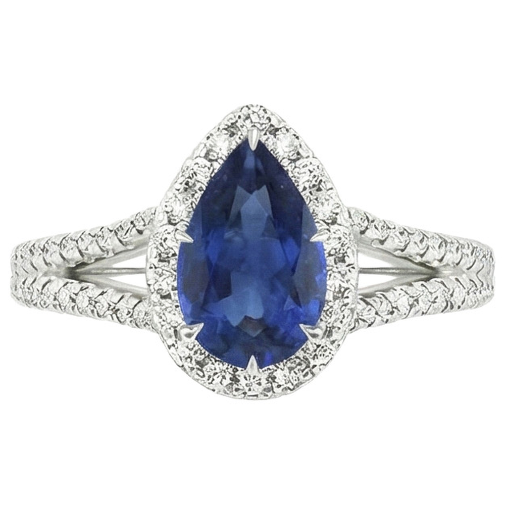 Natural Real ( Not Lab Grown )  Halo Ceylon Blue Saphire Ring
