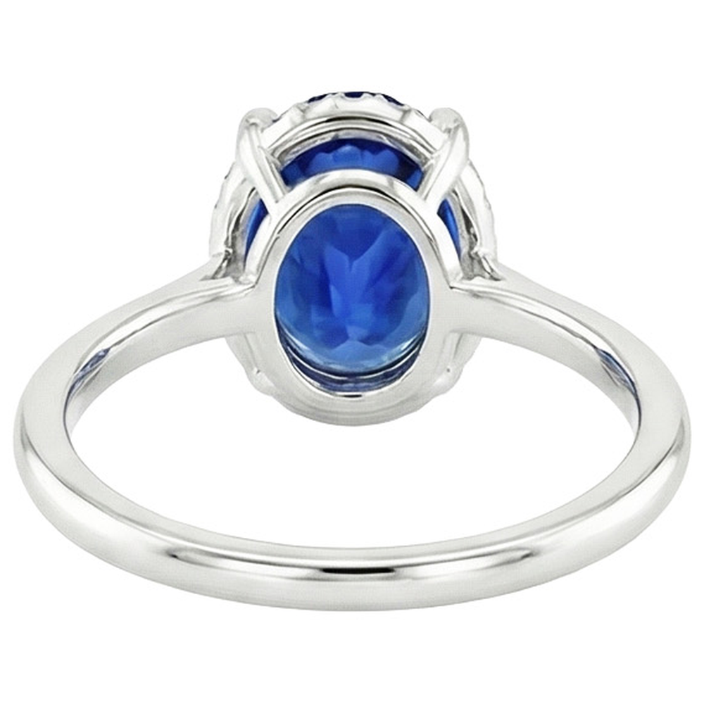Natural Real ( Not Lab Grown )  Halo Ceylon Sapphire Ring Oval Cut 3.50 Carats Prong Setting