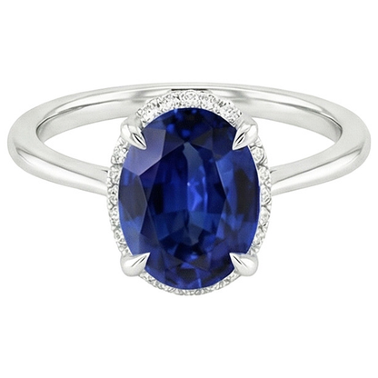 Natural Real ( Not Lab Grown )  Halo Ceylon Sapphire Ring Oval Cut 3.50 Carats Prong Setting