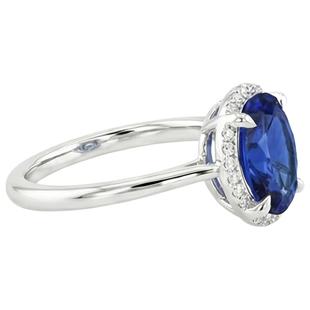 Natural Real ( Not Lab Grown )  Halo Ceylon Sapphire Ring Oval Cut 3.50 Carats Prong Setting