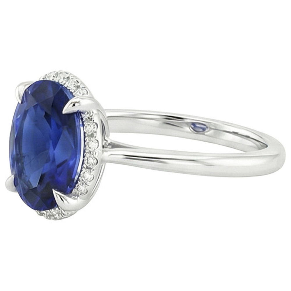 Natural Real ( Not Lab Grown )  Halo Ceylon Sapphire Ring Oval Cut 3.50 Carats Prong Setting
