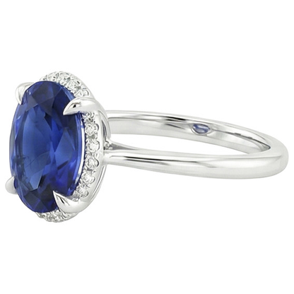 Natural Real ( Not Lab Grown )  Halo Ceylon Sapphire Ring Oval Cut 3.50 Carats Prong Setting