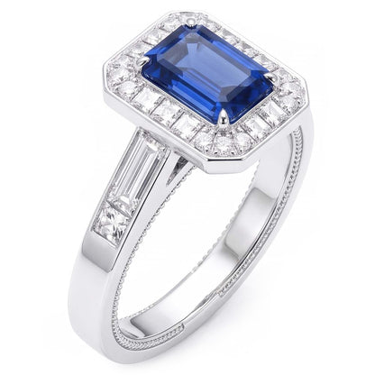 Natural Real ( Not Lab Grown )  Halo Emerald Blue Sapphire Engagement Ring 3.50 Carats Jewelry