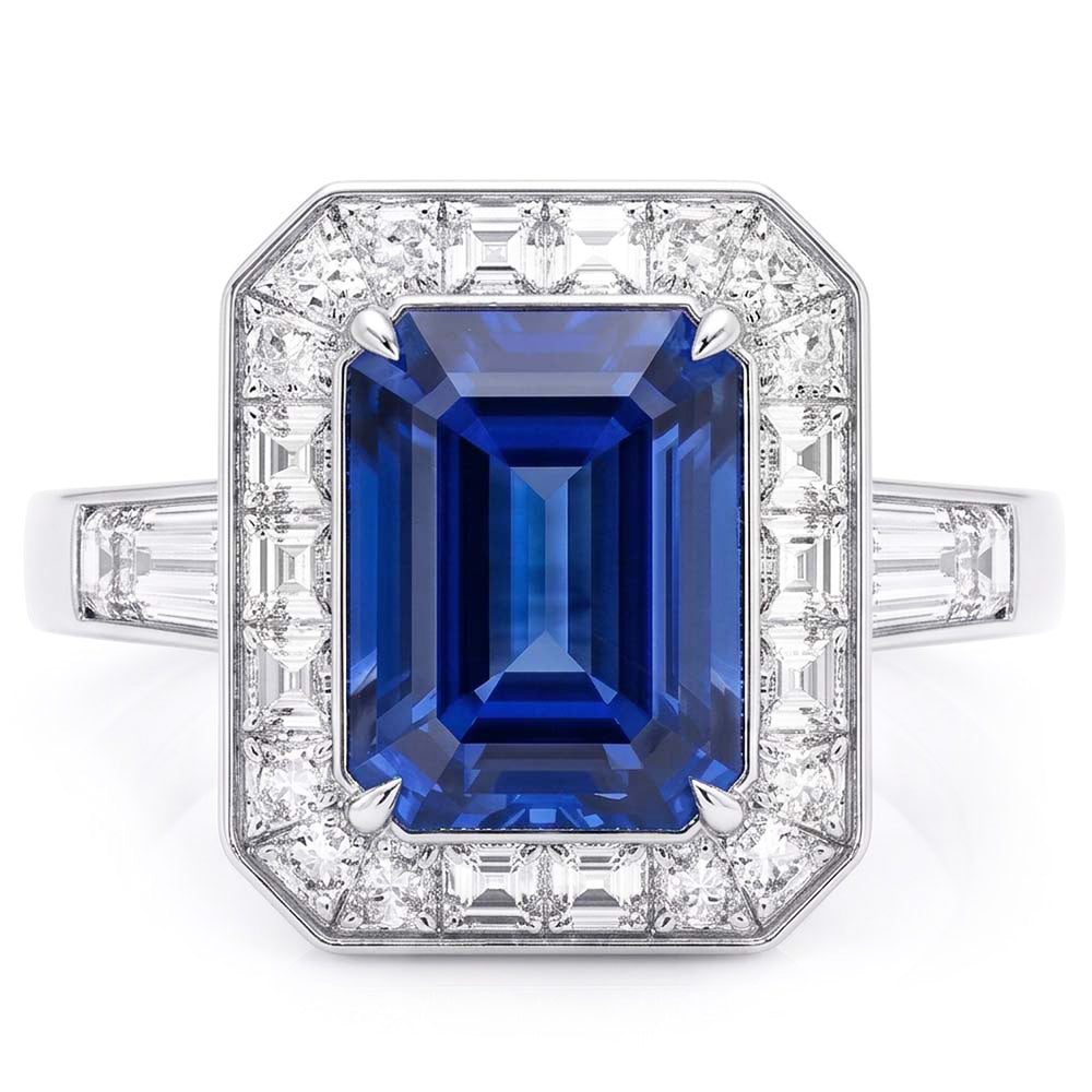 Natural Real ( Not Lab Grown )  Halo Emerald Blue Sapphire Engagement Ring 3.50 Carats Jewelry