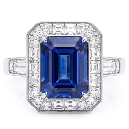 Natural Real ( Not Lab Grown )  Halo Emerald Blue Sapphire Engagement Ring 3.50 Carats Jewelry