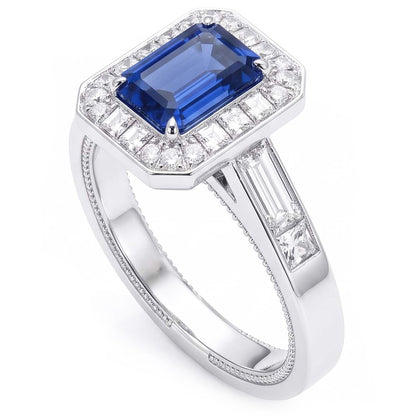 Natural Real ( Not Lab Grown )  Halo Emerald Blue Sapphire Engagement Ring 3.50 Carats Jewelry