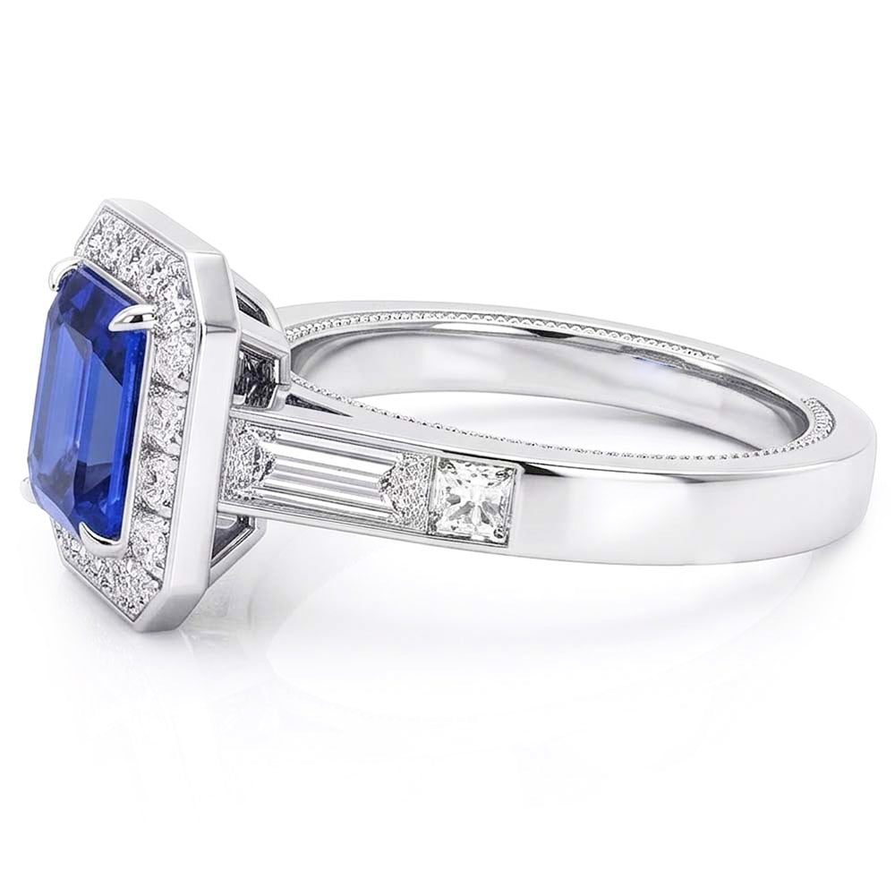 Natural Real ( Not Lab Grown )  Halo Emerald Blue Sapphire Engagement Ring 3.50 Carats Jewelry