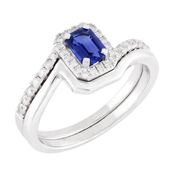 Natural Real ( Not Lab Grown )  Halo Emerald Sapphire Engagement Ring Set With Matching Band 3 Carats