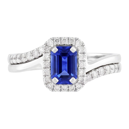 Natural Real ( Not Lab Grown )  Halo Emerald Sapphire Engagement Ring Set With Matching Band 3 Carats