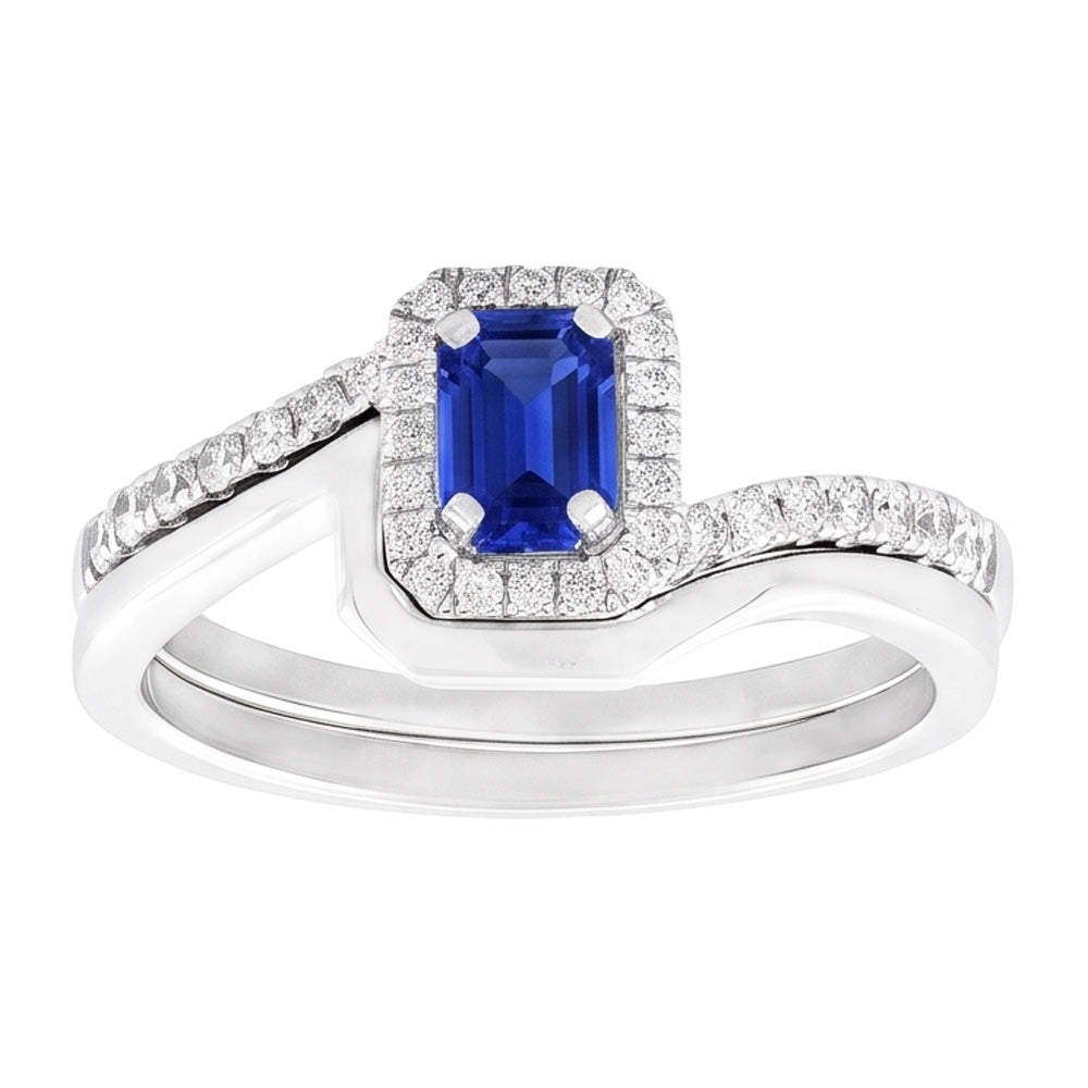 Natural Real ( Not Lab Grown )  Halo Emerald Sapphire Engagement Ring Set With Matching Band 3 Carats