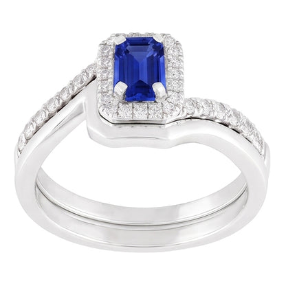 Natural Real ( Not Lab Grown )  Halo Emerald Sapphire Engagement Ring Set With Matching Band 3 Carats