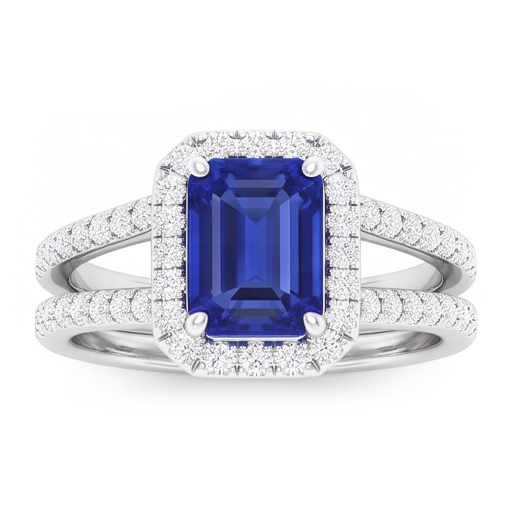 Natural Real ( Not Lab Grown )  Halo Emerald Sapphire Wedding Ring Set 4.50 Carats White Gold Jewelry