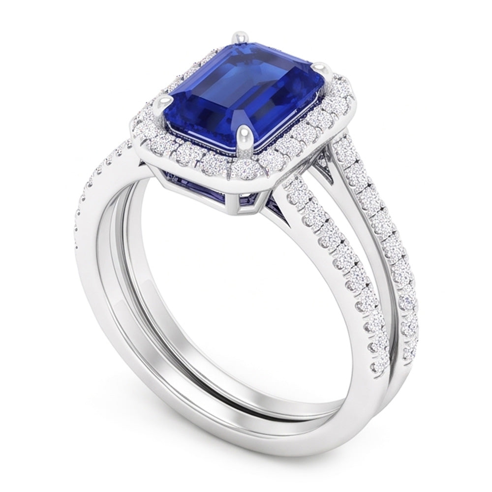 Natural Real ( Not Lab Grown )  Halo Emerald Sapphire Wedding Ring Set 4.50 Carats White Gold Jewelry