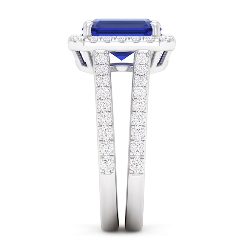 Natural Real ( Not Lab Grown )  Halo Emerald Sapphire Wedding Ring Set 4.50 Carats White Gold Jewelry