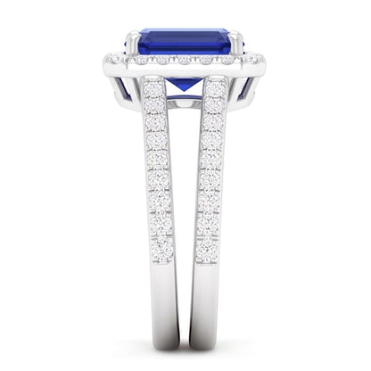 Natural Real ( Not Lab Grown )  Halo Emerald Sapphire Wedding Ring Set 4.50 Carats White Gold Jewelry