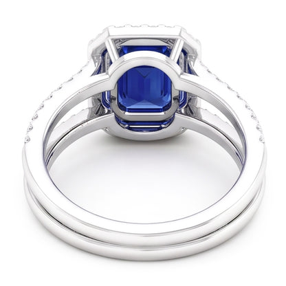 Natural Real ( Not Lab Grown )  Halo Emerald Sapphire Wedding Ring Set 4.50 Carats White Gold Jewelry