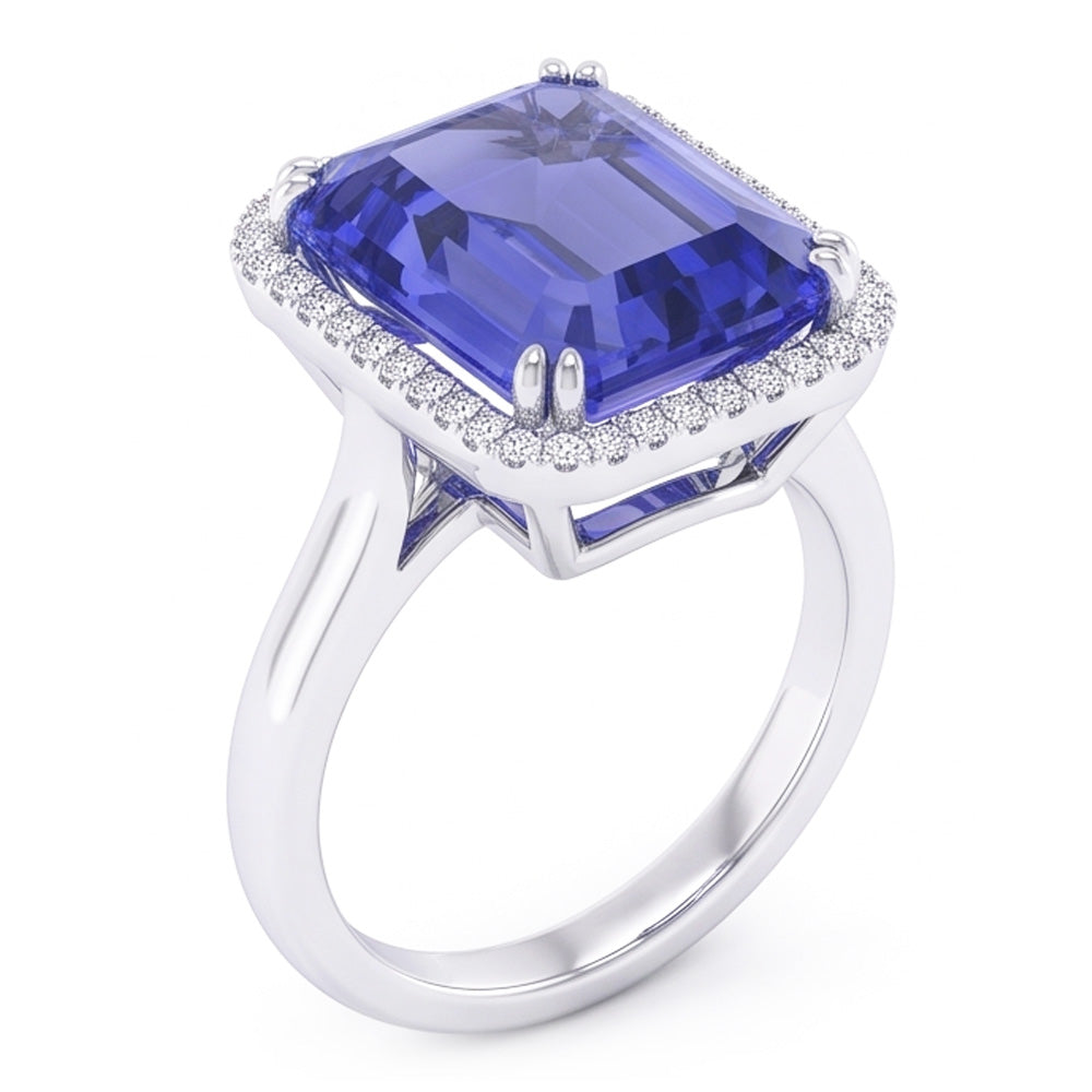 Natural Real ( Not Lab Grown )  Halo Engagement Ring Emerald Blue Sapphire 4 Carats White Gold
