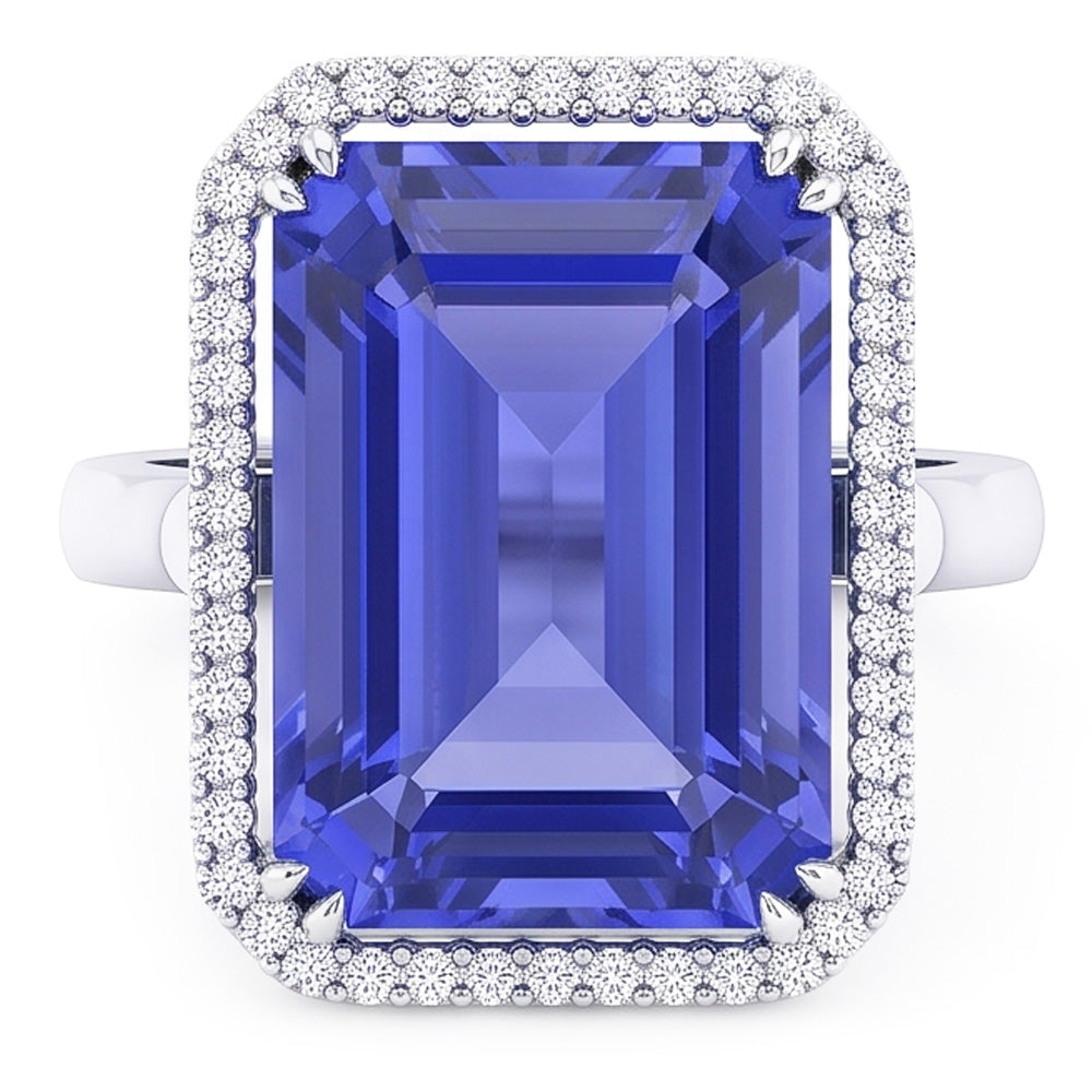 Natural Real ( Not Lab Grown )  Halo Engagement Ring Emerald Blue Sapphire 4 Carats White Gold