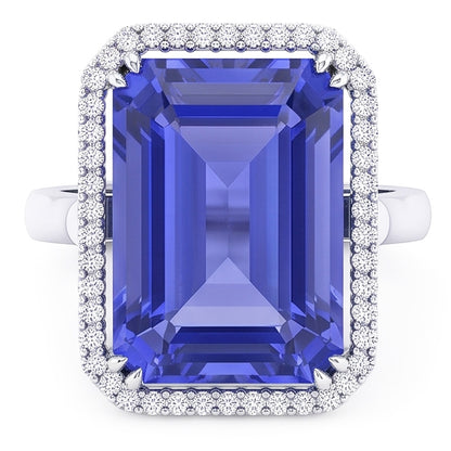 Natural Real ( Not Lab Grown )  Halo Engagement Ring Emerald Blue Sapphire 4 Carats White Gold