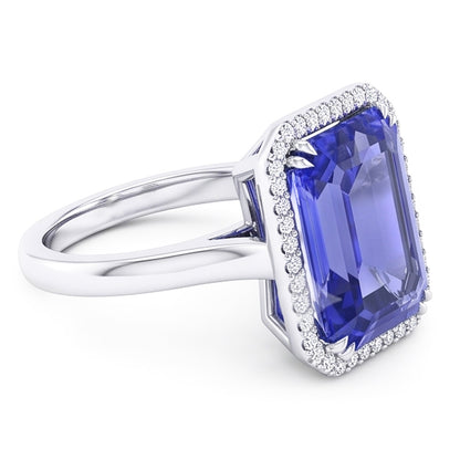 Natural Real ( Not Lab Grown )  Halo Engagement Ring Emerald Blue Sapphire 4 Carats White Gold