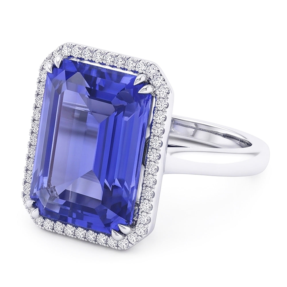 Natural Real ( Not Lab Grown )  Halo Engagement Ring Emerald Blue Sapphire 4 Carats White Gold