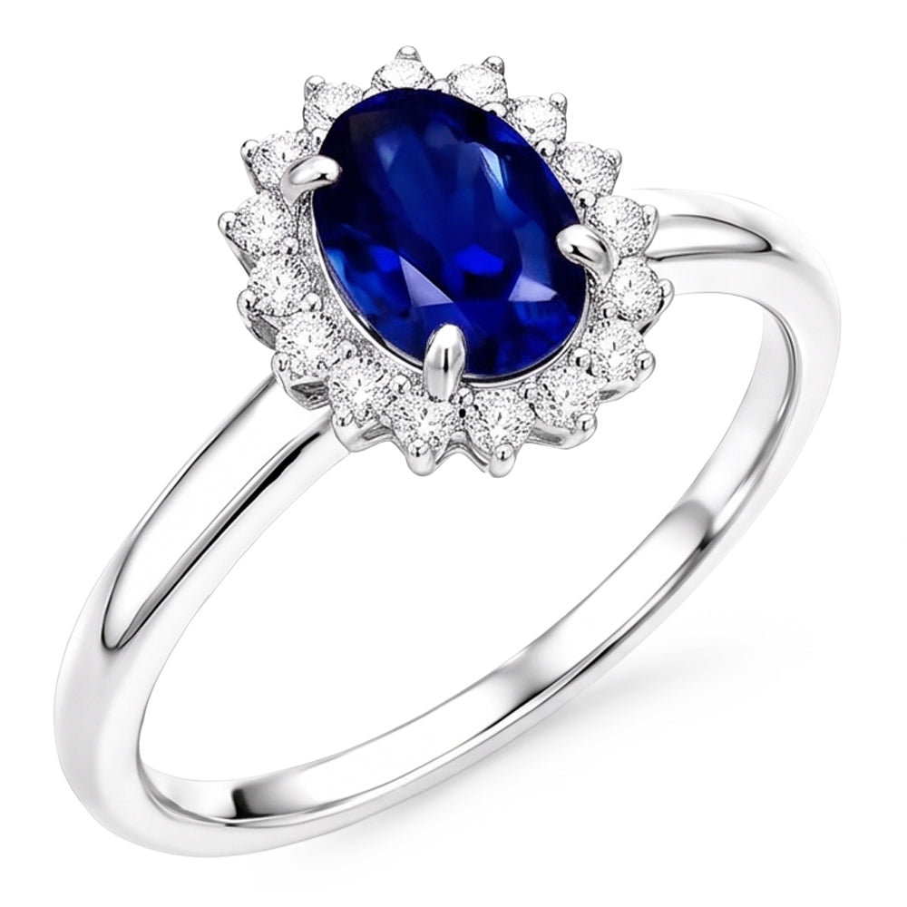 Natural Real ( Not Lab Grown )  Halo Engagement Ring Oval Srilanka Sapphire Sunburst Style 2.50 Carats