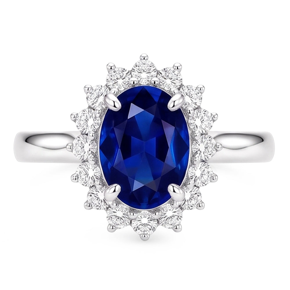 Natural Real ( Not Lab Grown )  Halo Engagement Ring Oval Srilanka Sapphire Sunburst Style 2.50 Carats