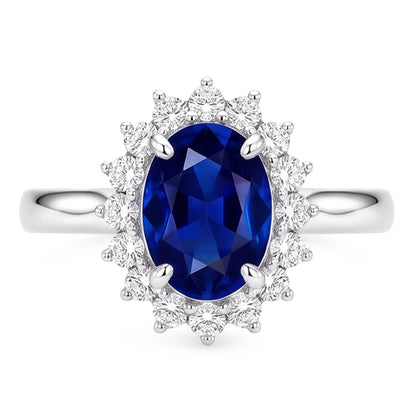Natural Real ( Not Lab Grown )  Halo Engagement Ring Oval Srilanka Sapphire Sunburst Style 2.50 Carats