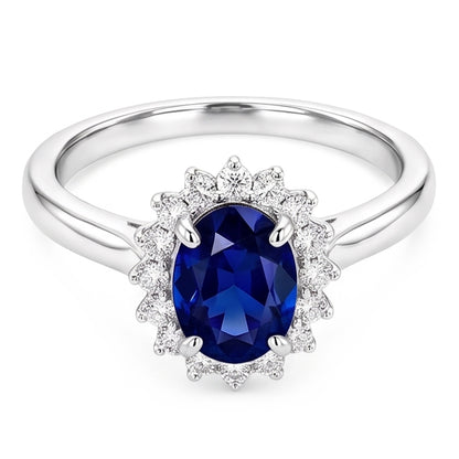 Natural Real ( Not Lab Grown )  Halo Engagement Ring Oval Srilanka Sapphire Sunburst Style 2.50 Carats