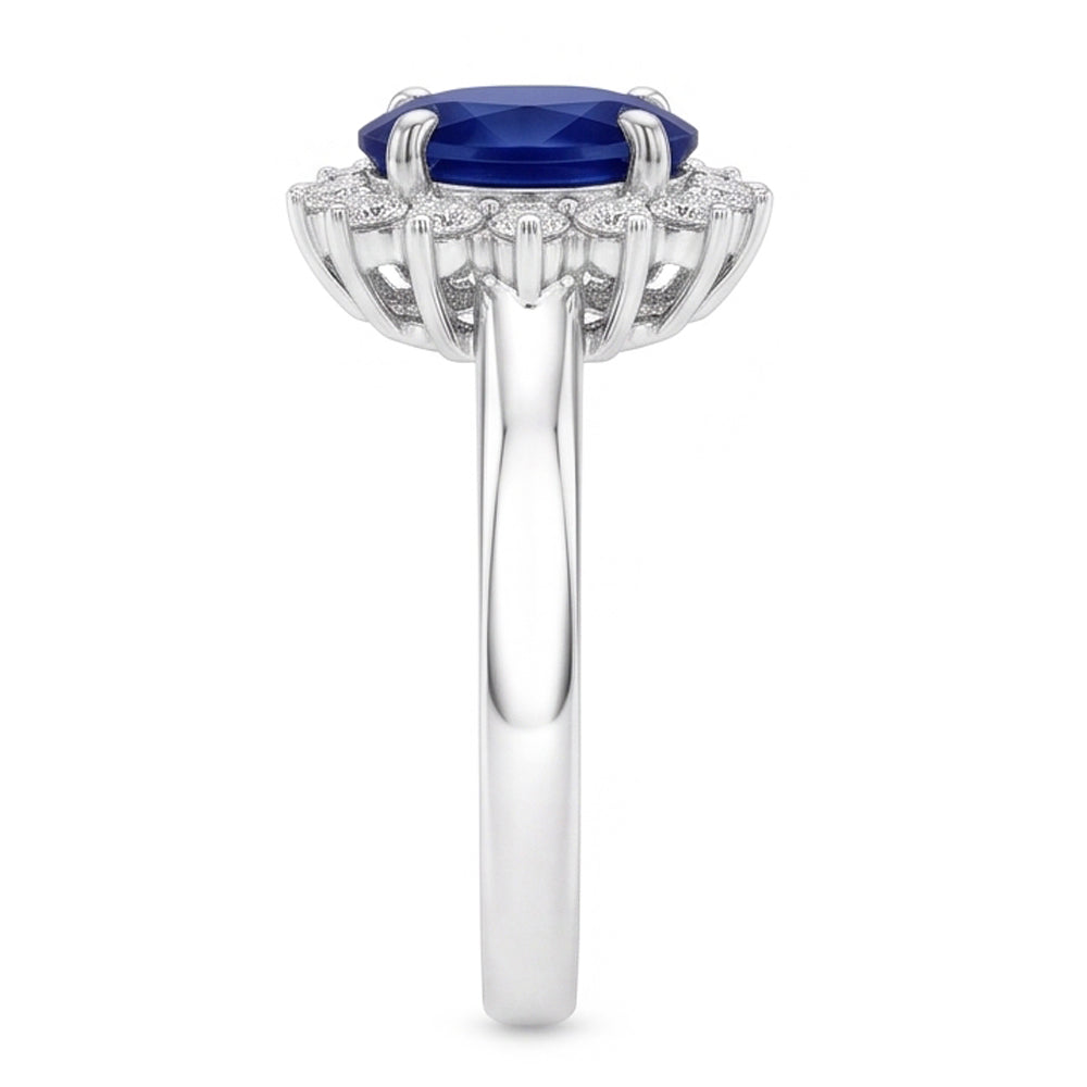 Natural Real ( Not Lab Grown )  Halo Engagement Ring Oval Srilanka Sapphire Sunburst Style 2.50 Carats