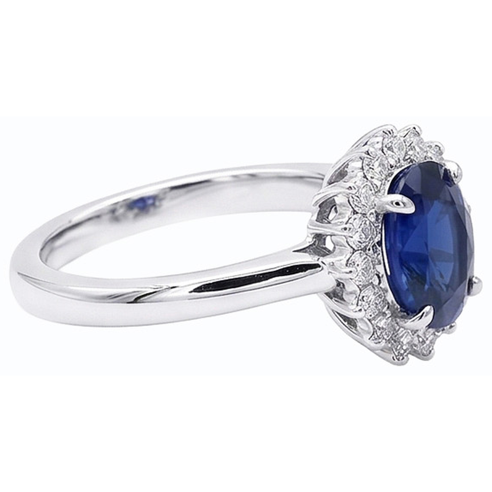 Natural Real ( Not Lab Grown )  Halo Engagement Ring Oval Srilanka Sapphire Sunburst Style 2.50 Carats
