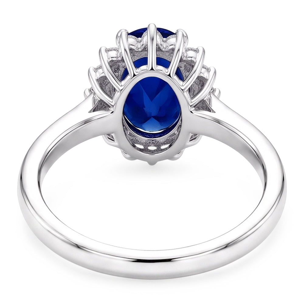 Natural Real ( Not Lab Grown )  Halo Engagement Ring Oval Srilanka Sapphire Sunburst Style 2.50 Carats