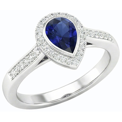 Natural Real ( Not Lab Grown )  Halo Engagement Ring Pear Blue Sapphire With Accents 2.50 Carats