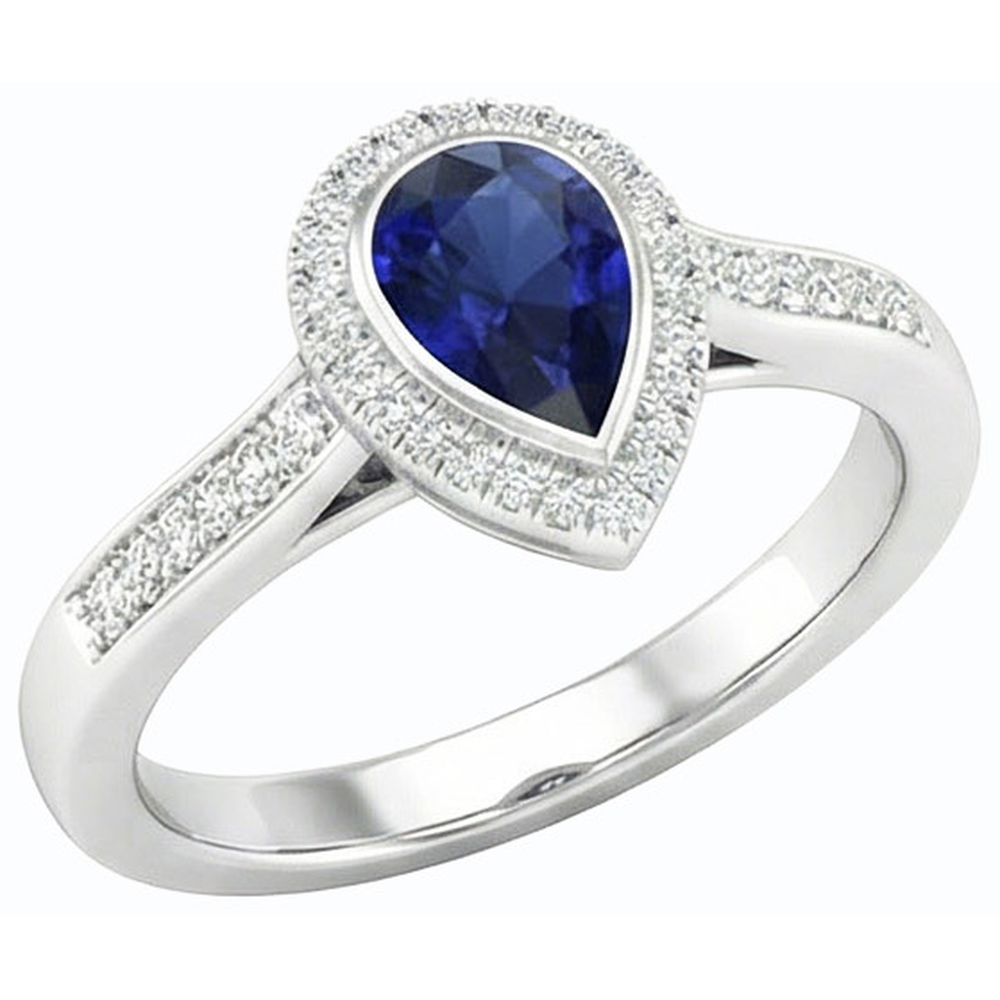 Natural Real ( Not Lab Grown )  Halo Engagement Ring Pear Blue Sapphire With Accents 2.50 Carats