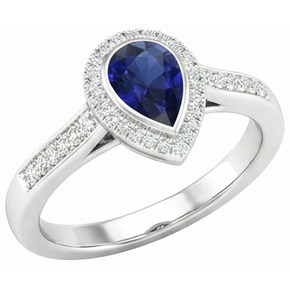 Natural Real ( Not Lab Grown )  Halo Engagement Ring Pear Blue Sapphire With Accents 2.50 Carats