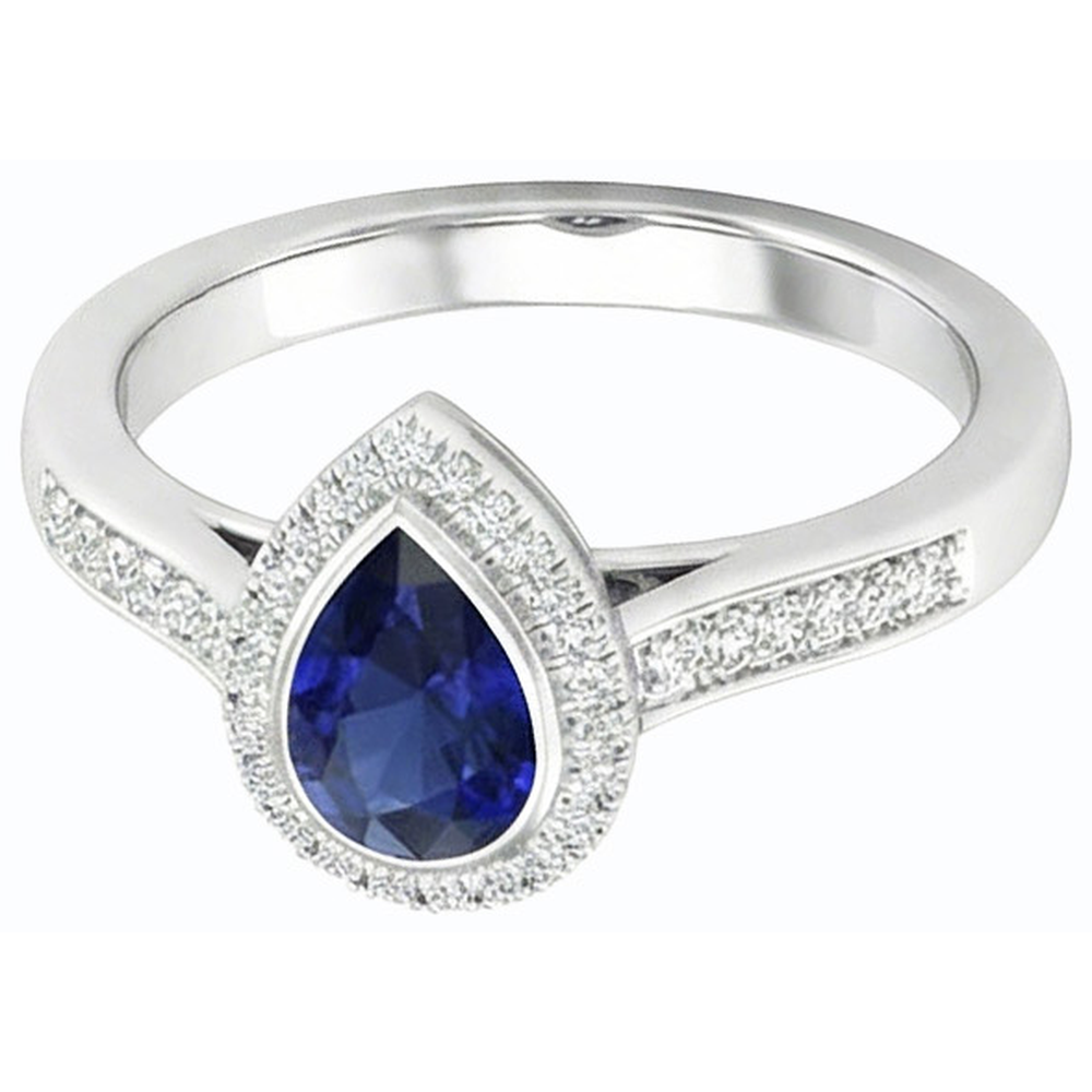 Natural Real ( Not Lab Grown )  Halo Engagement Ring Pear Blue Sapphire With Accents 2.50 Carats