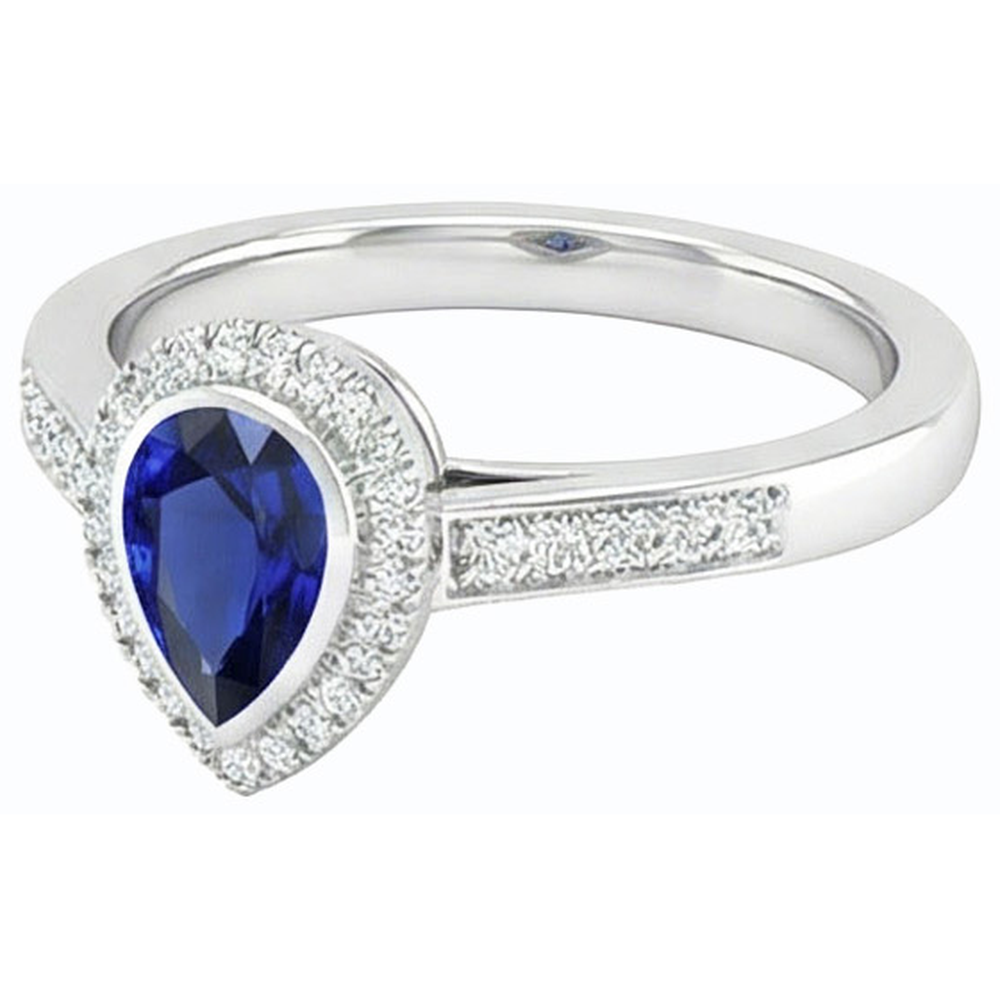 Natural Real ( Not Lab Grown )  Halo Engagement Ring Pear Blue Sapphire With Accents 2.50 Carats