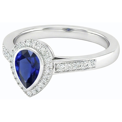Natural Real ( Not Lab Grown )  Halo Engagement Ring Pear Blue Sapphire With Accents 2.50 Carats