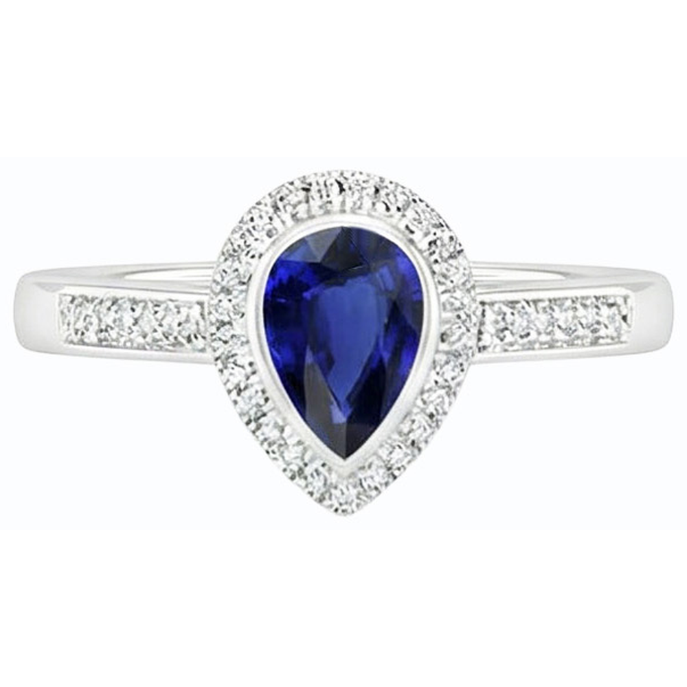 Natural Real ( Not Lab Grown )  Halo Engagement Ring Pear Blue Sapphire With Accents 2.50 Carats