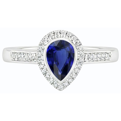 Natural Real ( Not Lab Grown )  Halo Engagement Ring Pear Blue Sapphire With Accents 2.50 Carats