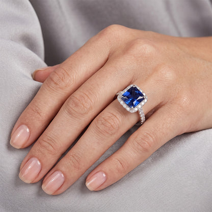 Halo Engagement Ring Square Blue Sapphire GIA CERTIFIED With Accents 7.74 Carats