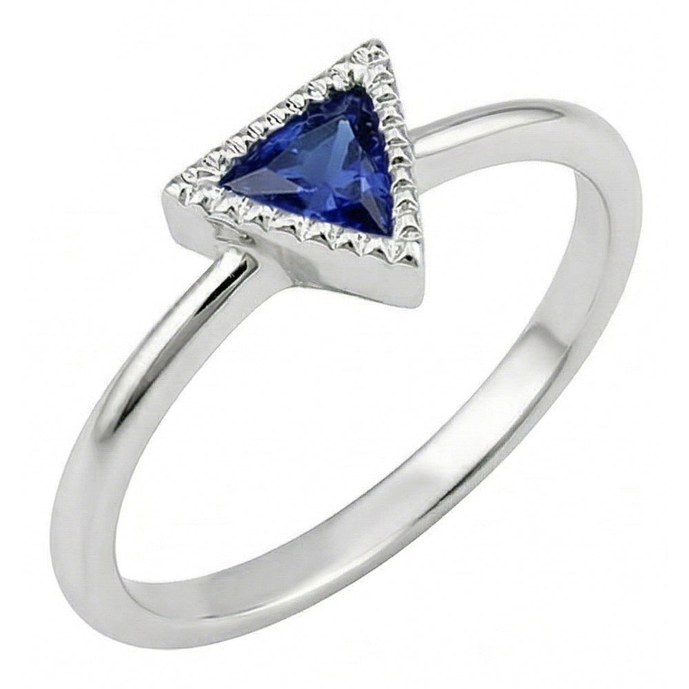 Natural Real ( Not Lab Grown )  Halo Engagement Ring Trillion Bezel Set Ceylon Sapphire 0.50 Carats