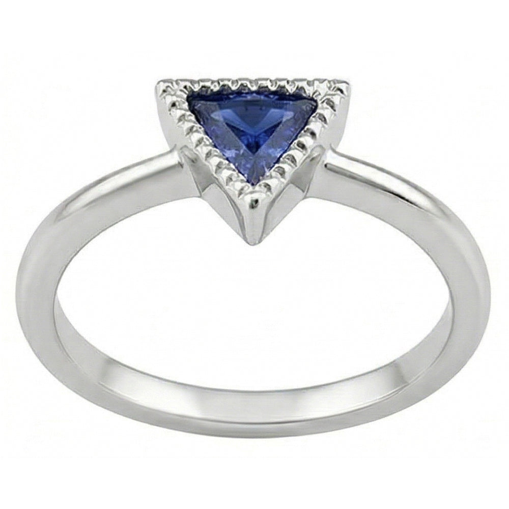 Natural Real ( Not Lab Grown )  Halo Engagement Ring Trillion Bezel Set Ceylon Sapphire 0.50 Carats