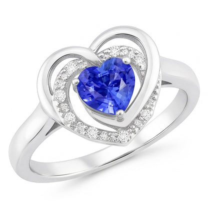 Natural Real ( Not Lab Grown )  Halo Gemstone Ring Heart Blue Sapphire Jewelry 1.50 Carats White Gold