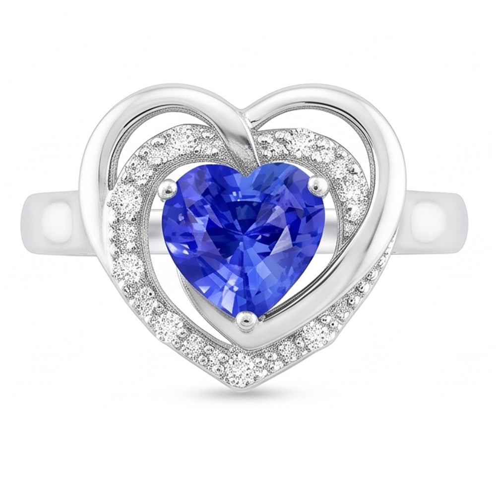 Natural Real ( Not Lab Grown )  Halo Gemstone Ring Heart Blue Sapphire Jewelry 1.50 Carats White Gold
