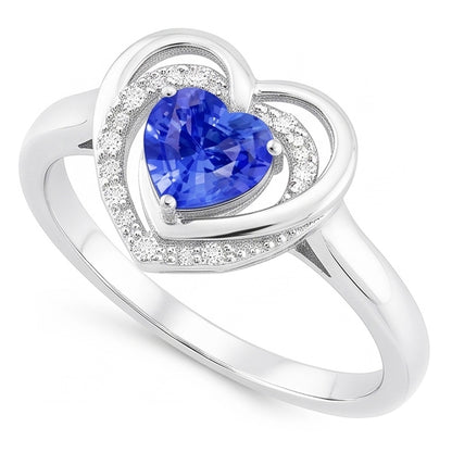 Natural Real ( Not Lab Grown )  Halo Gemstone Ring Heart Blue Sapphire Jewelry 1.50 Carats White Gold