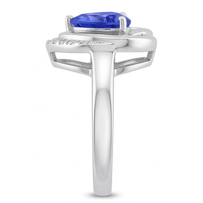 Natural Real ( Not Lab Grown )  Halo Gemstone Ring Heart Blue Sapphire Jewelry 1.50 Carats White Gold