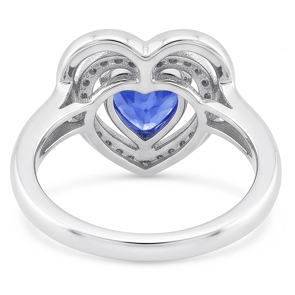 Natural Real ( Not Lab Grown )  Halo Gemstone Ring Heart Blue Sapphire Jewelry 1.50 Carats White Gold