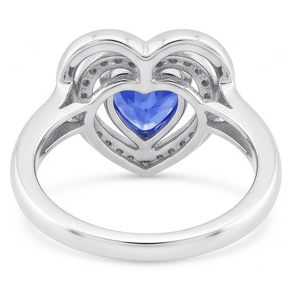 Natural Real ( Not Lab Grown )  Halo Gemstone Ring Heart Blue Sapphire Jewelry 1.50 Carats White Gold